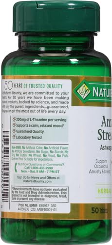 Nature’s Bounty Anxiety & Stress Relief Ashwagandha KSM 66 Tablets, Mood Support, 50 Count