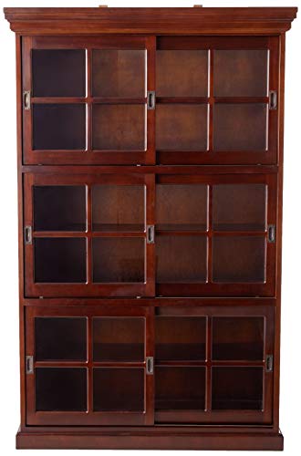 3 Section Sliding Door Bookcase Cabinet - in Mahogany Wood