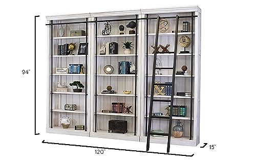 Martin Furniture 8' Tall Bookcase Wall with Ladder, Storage Organizer, Display Shelf for Office, White