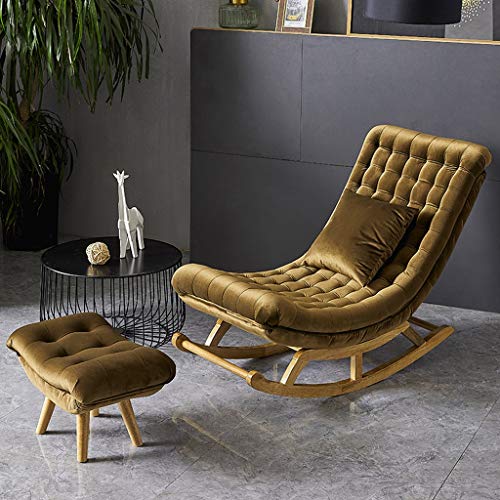 uhyOHF Armchair,Rocking Chair Deck Chair Nap Recliner Dining Chair Pregnant Woman Chair Reading Chair Bedroom Living Room Balcony Terrace Sun Lounger Leisure Sofa Chair (Yellow Brown