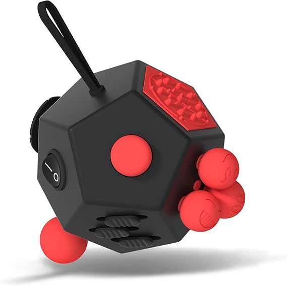 Fidget Dodecagon –12 Side Fidget Toy Cube Relieves Stress and Anxiety Anti Depression Cube for Children and Adults Easter Basket Stuffers Gift Idea (A4 Black red)