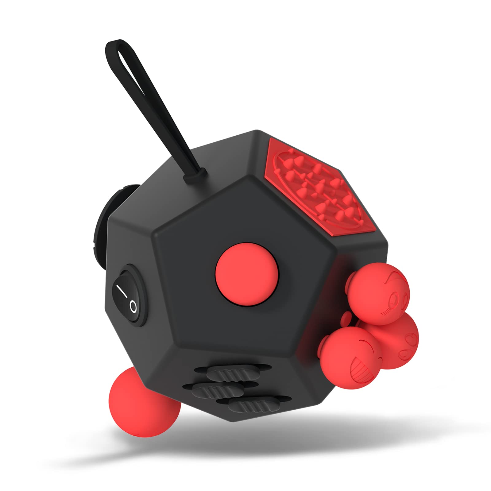 Fidget Dodecagon –12 Side Fidget Toy Cube Relieves Stress and Anxiety Anti Depression Cube for Children and Adults Easter Basket Stuffers Gift Idea (A4 Black red)