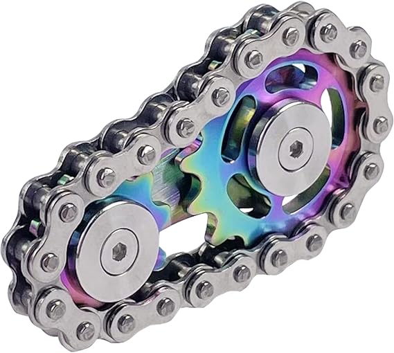 Bike Chain Gear Fidget Spinner, Metal Sprocket Chain Fidget Toy, Stress Anxiety Relief Fidget Toy, Stainless Steel Durable Mechanics W/Smooth Bearings EDC Novelty Toy (Colorful)