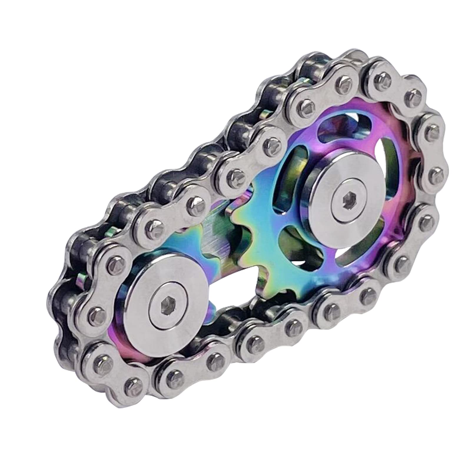 Bike Chain Gear Fidget Spinner, Metal Sprocket Chain Fidget Toy, Stress Anxiety Relief Fidget Toy, Stainless Steel Durable Mechanics W/Smooth Bearings EDC Novelty Toy (Colorful)