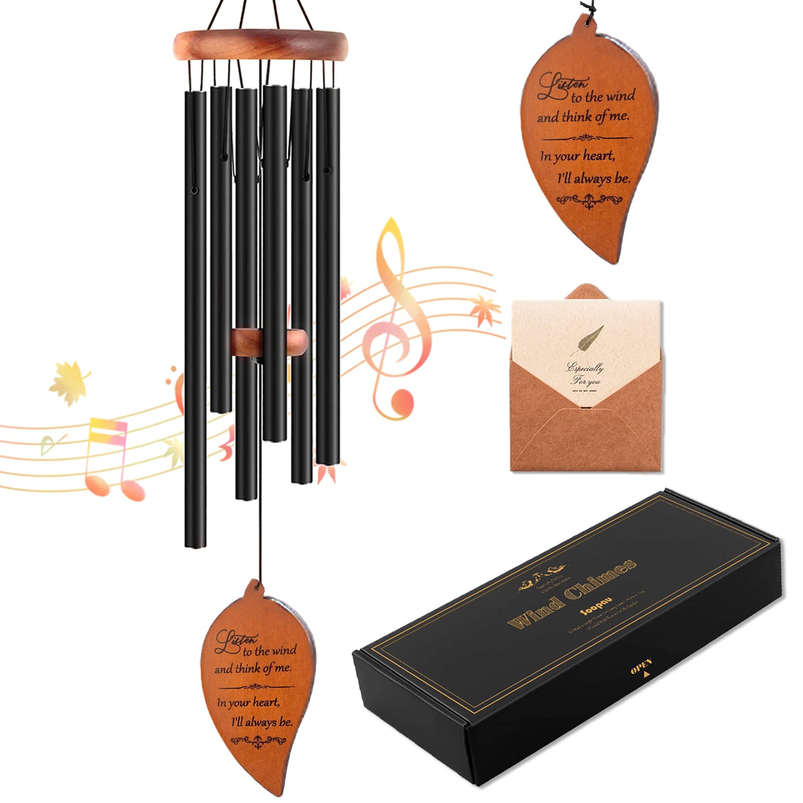 Soopau Memorial Sympathy Wind Chimes, Sympathy Gift Baskets in Memory of a Loved One Mother Father for Memorial/Bereavement/Condolence, 30" Wooden