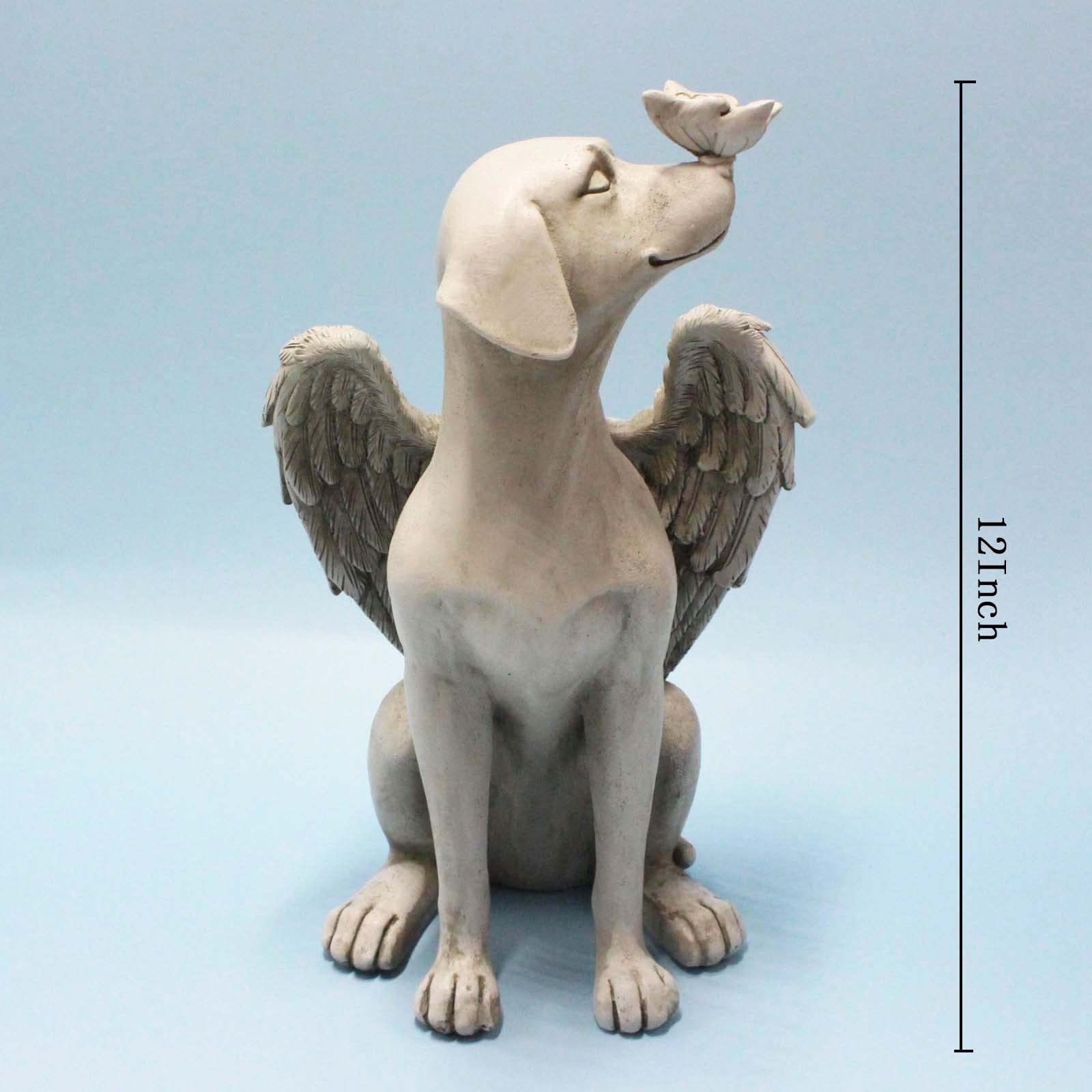 Carefree Fish Angel Wing Dog Statue Memorial Figurine Left Memory Stone Loss Sympathy Gift Condolences Present 12Inch