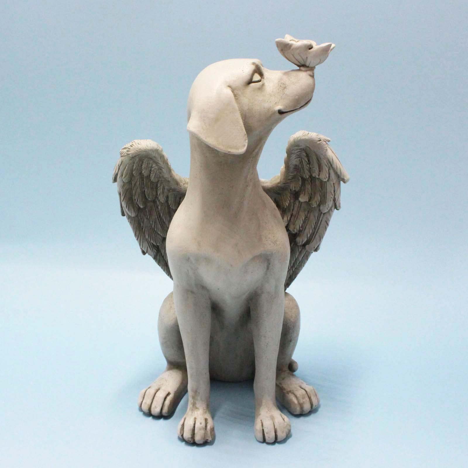 Carefree Fish Angel Wing Dog Statue Memorial Figurine Left Memory Stone Loss Sympathy Gift Condolences Present 12Inch