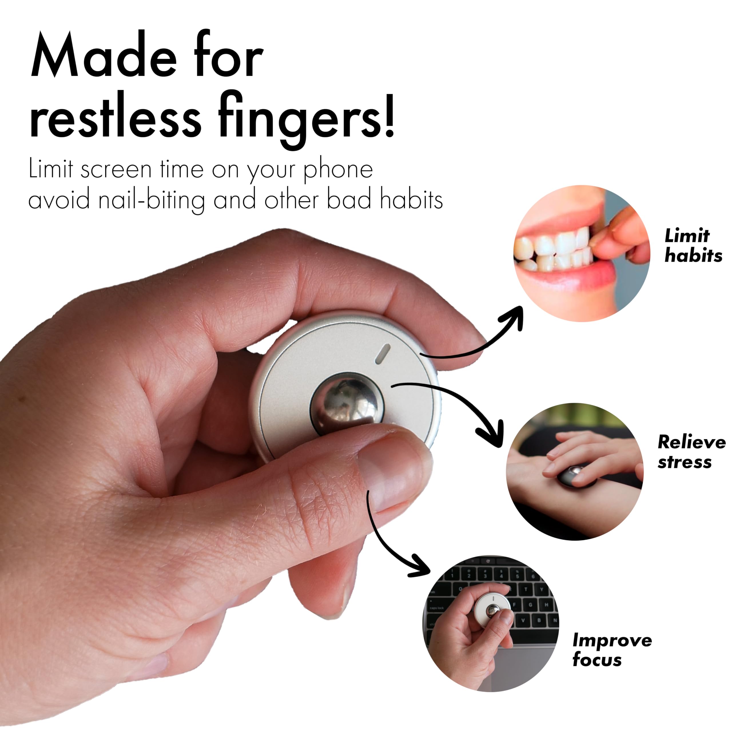 ONO Scroller - Handheld Fidget Toy for Adults | Help Relieve Stress, Anxiety, Tension | Promotes Focus, Clarity | Compact, Portable Design | Aluminum Grey