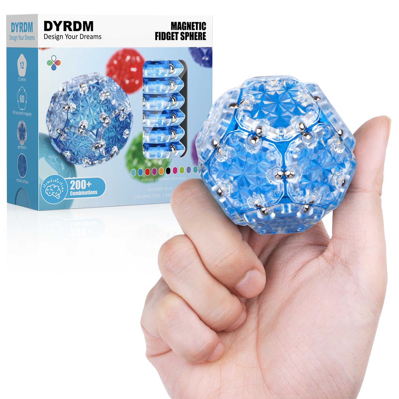 DYRDM Magnetic Fidget Sphere 12 Pcs, Magnetic Fidget Toy, Desk Toys for Office and Stress Relief & Anxiety for Adults, Magnets Sensory Toys Magnetic Building Blocks Blue