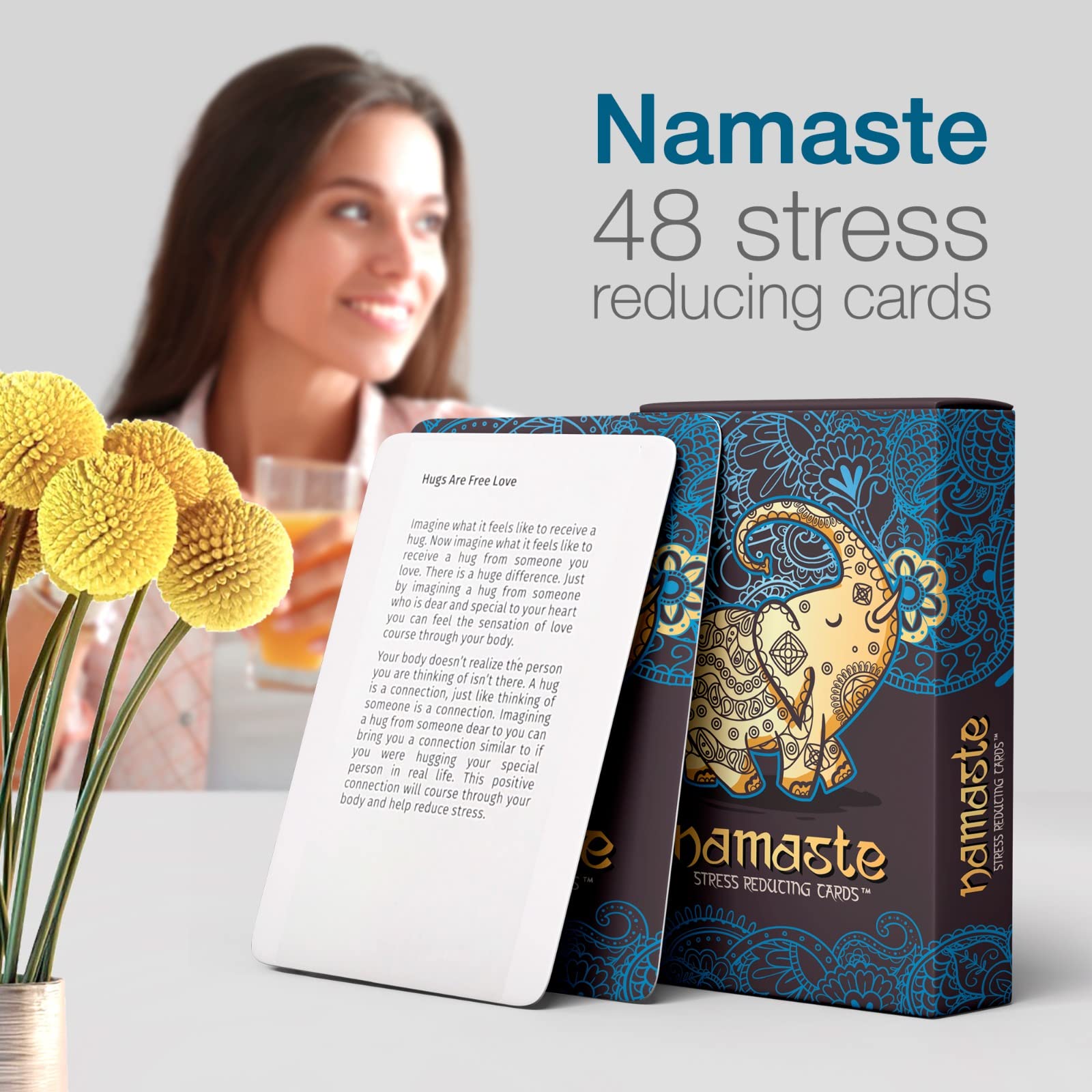 Namaste Stress Reducing Cards - Self Care Cards, Anxiety and Stress Relief Gifts, Mindfulness & Meditation Cards, Mindful gifts for Women - MSS Inc