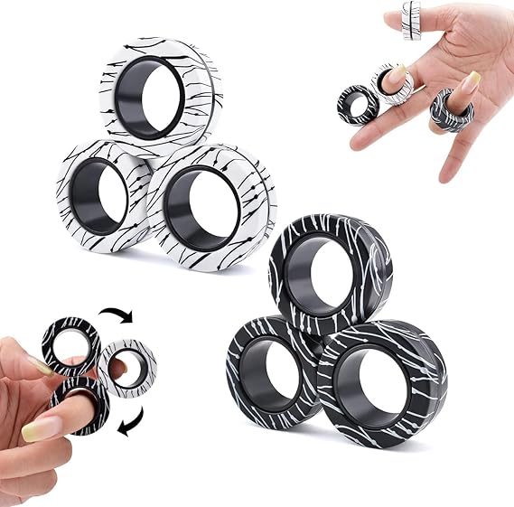 Cevioce 6 Pcs Magnetic Rings Fidget Toys for Teens,Adults & Kids Easter Basket Stuffers for Boys Girls ADHD Autism Anxiety,Coolest Finger Spinner Pack Gifts for 8 9 10 11 12+ Year Old Valentine's Day