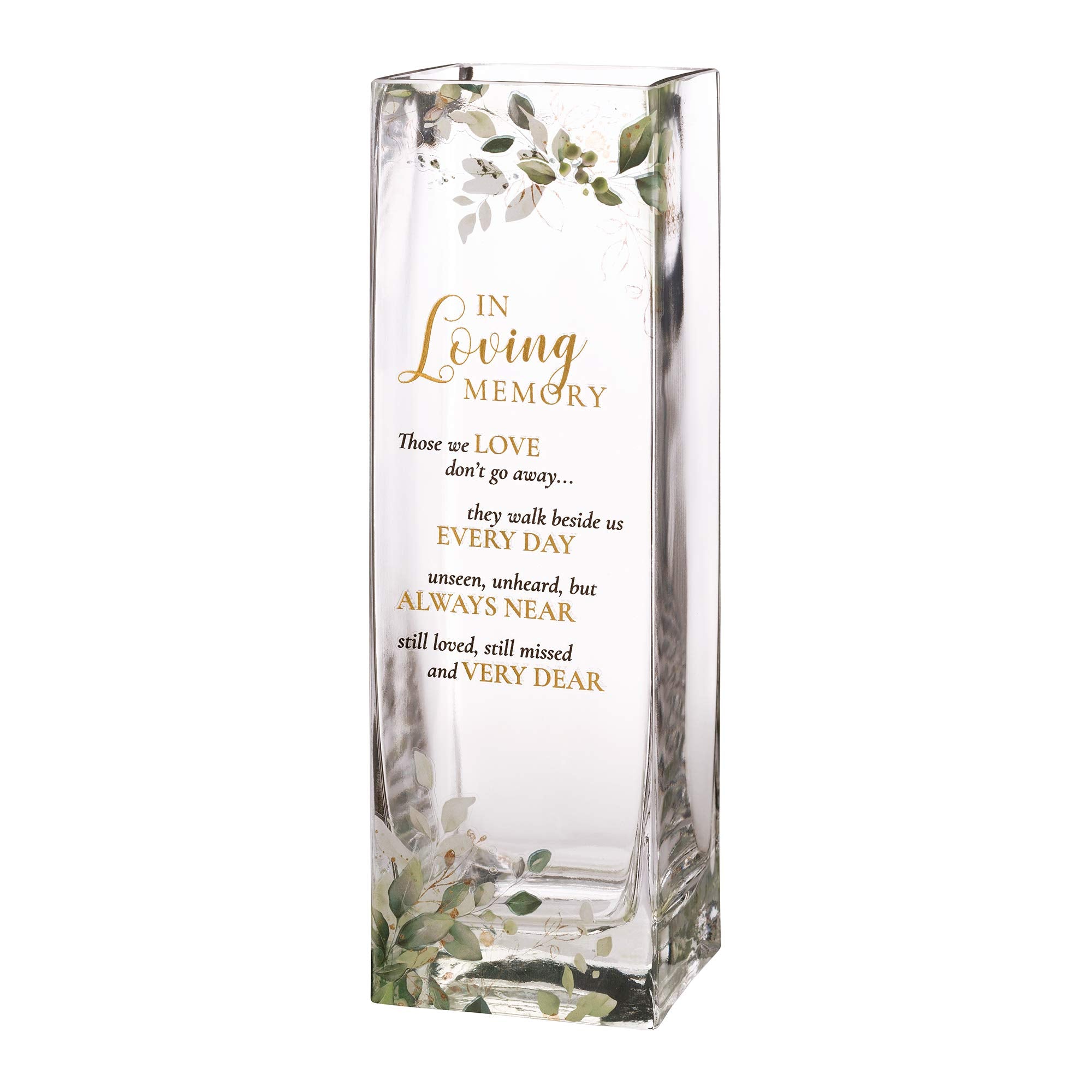 Lillian Rose Botanical Theme Memorial Flower Vase with Sympathy Verse, 3.15x3.15x9.75, Multi