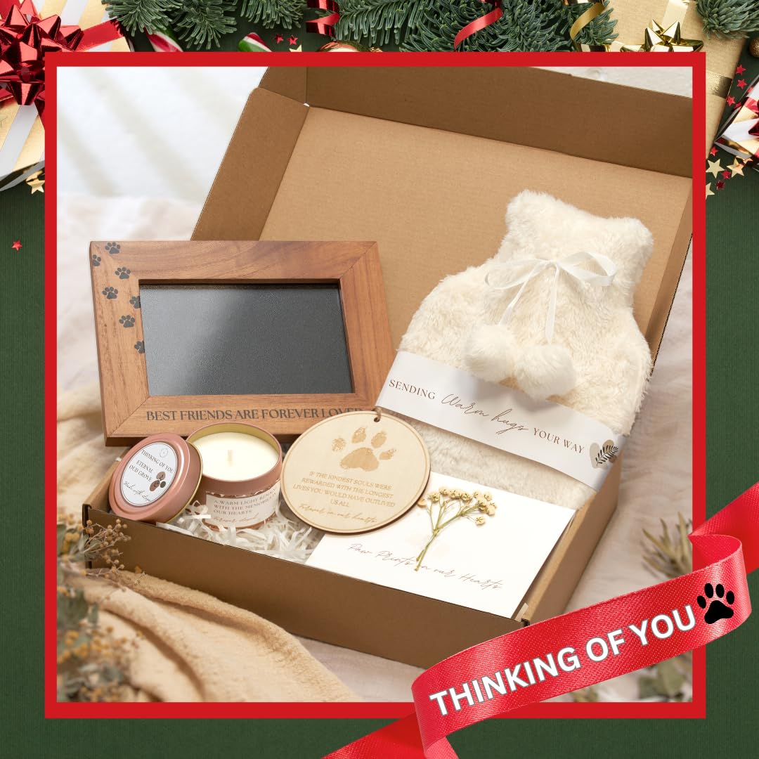 Pet Loss Bereavement Gift Box, Thoughtful Gifts for the Holidays, Photo Frame, Hanging Remembrance Ornament, Sympathy Card, Comforting Hot Water Bottle, Scented Memory Candle