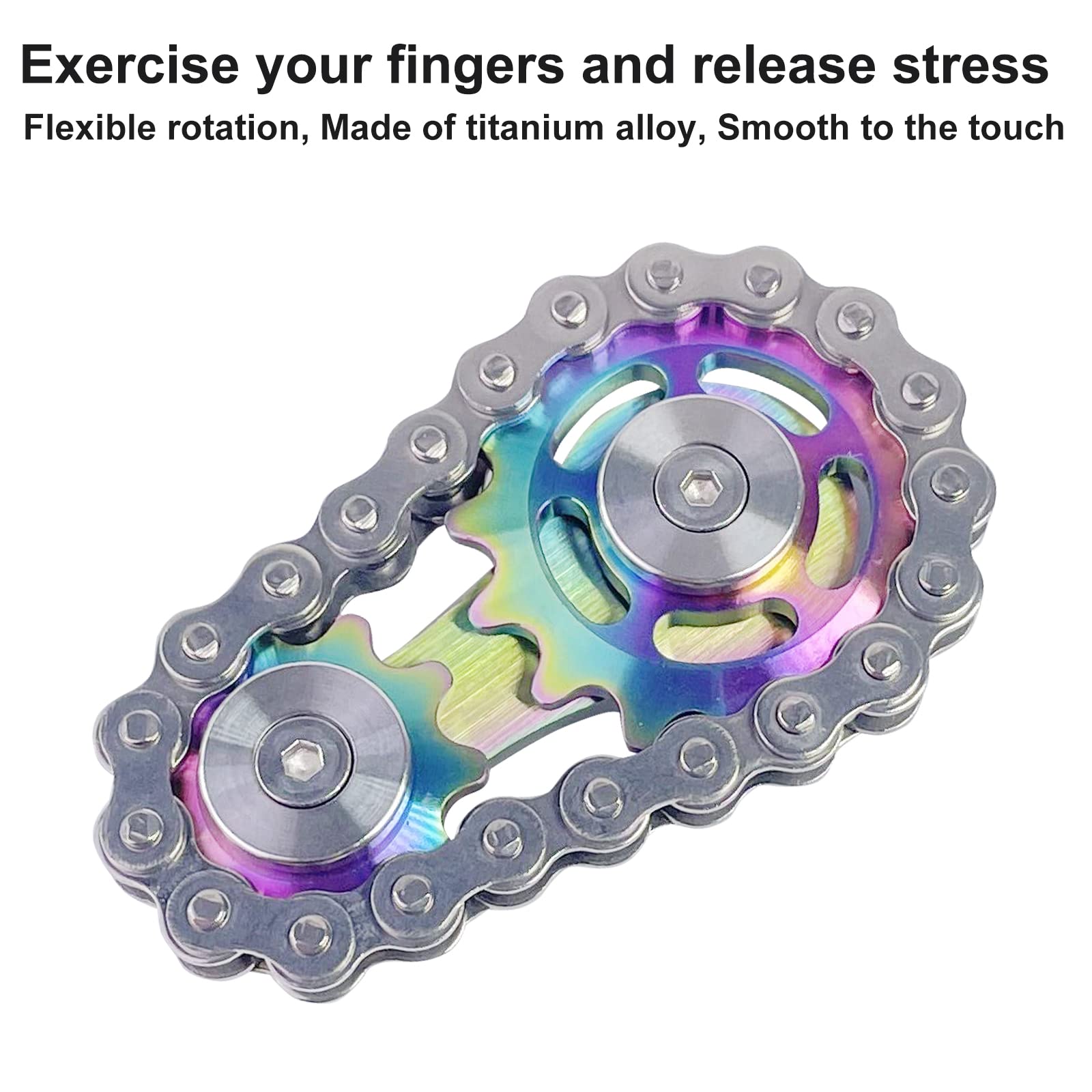 Bike Chain Gear Fidget Spinner, Metal Sprocket Chain Fidget Toy, Stress Anxiety Relief Fidget Toy, Stainless Steel Durable Mechanics W/Smooth Bearings EDC Novelty Toy (Colorful)