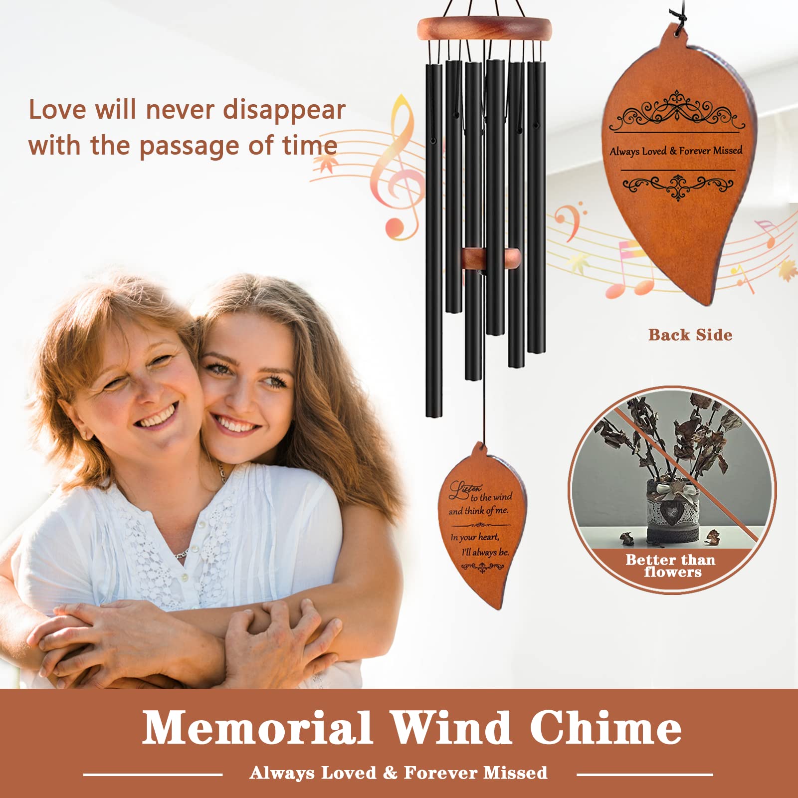 Soopau Memorial Sympathy Wind Chimes, Sympathy Gift Baskets in Memory of a Loved One Mother Father for Memorial/Bereavement/Condolence, 30" Wooden