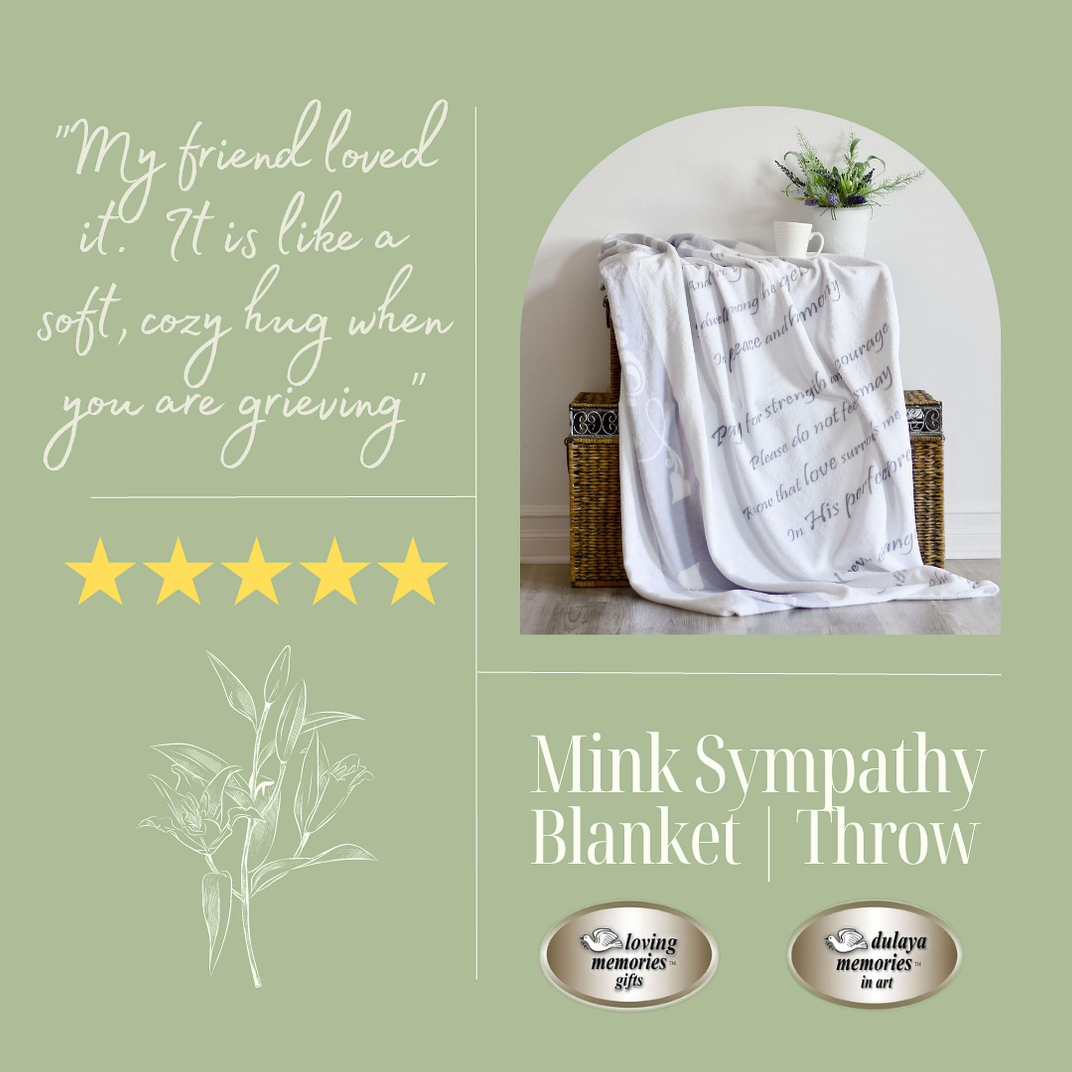 Cozy Mink Blanket Sympathy Gift, in Loving Memory for Loss of Loved One, Funeral Memorial with Condolence Card, Inspirational Thoughts and Prayers, Healing Religious Gifts-50 x70