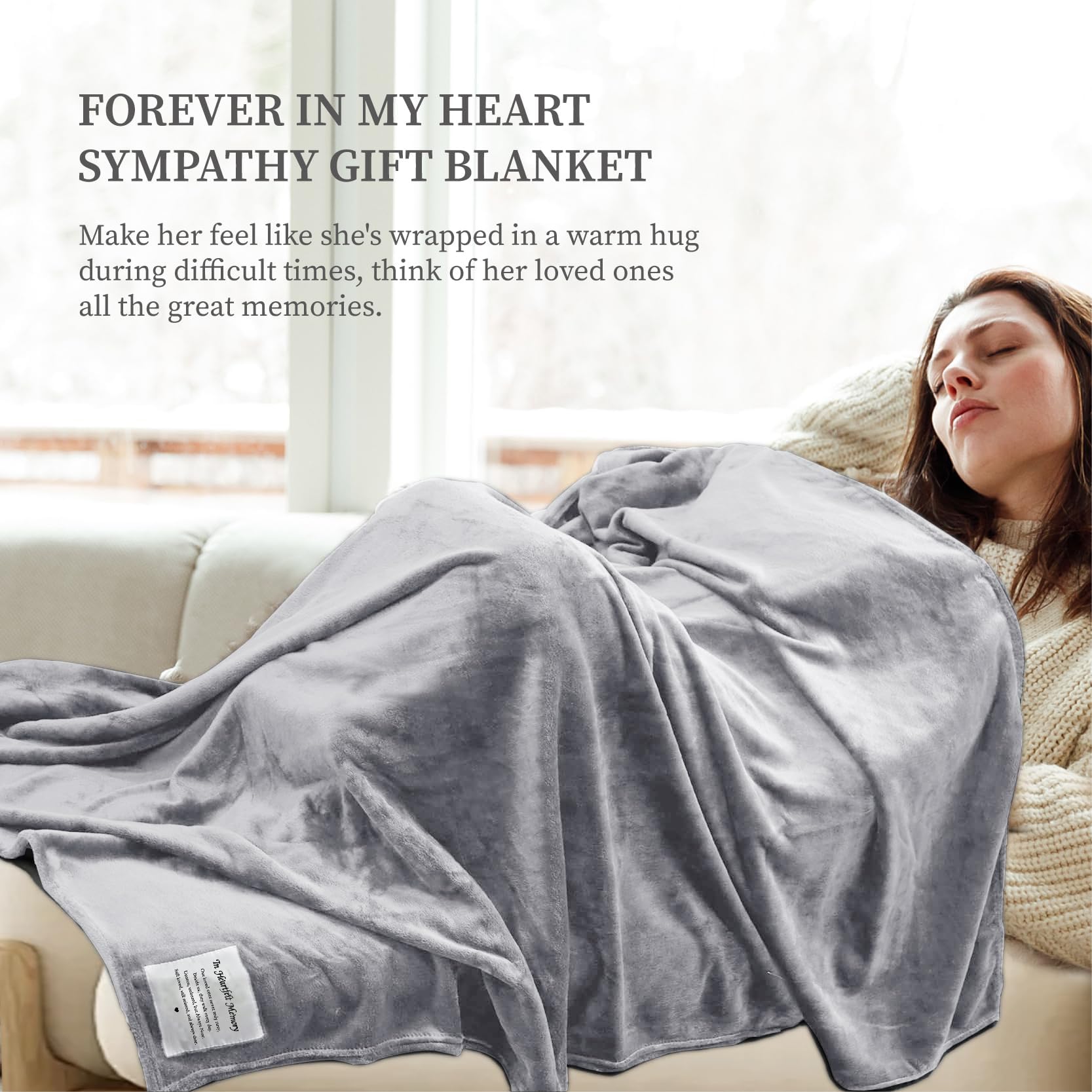 in Heartfelt Memory - Super Soft Memorial Sympathy Blanket, Unique Bereavement Gift for Loss of Loved One Mom Dad, Condolences Remembrance Grief Gift Funeral, Healing Fleece Throw(50”x60” Light Gray)