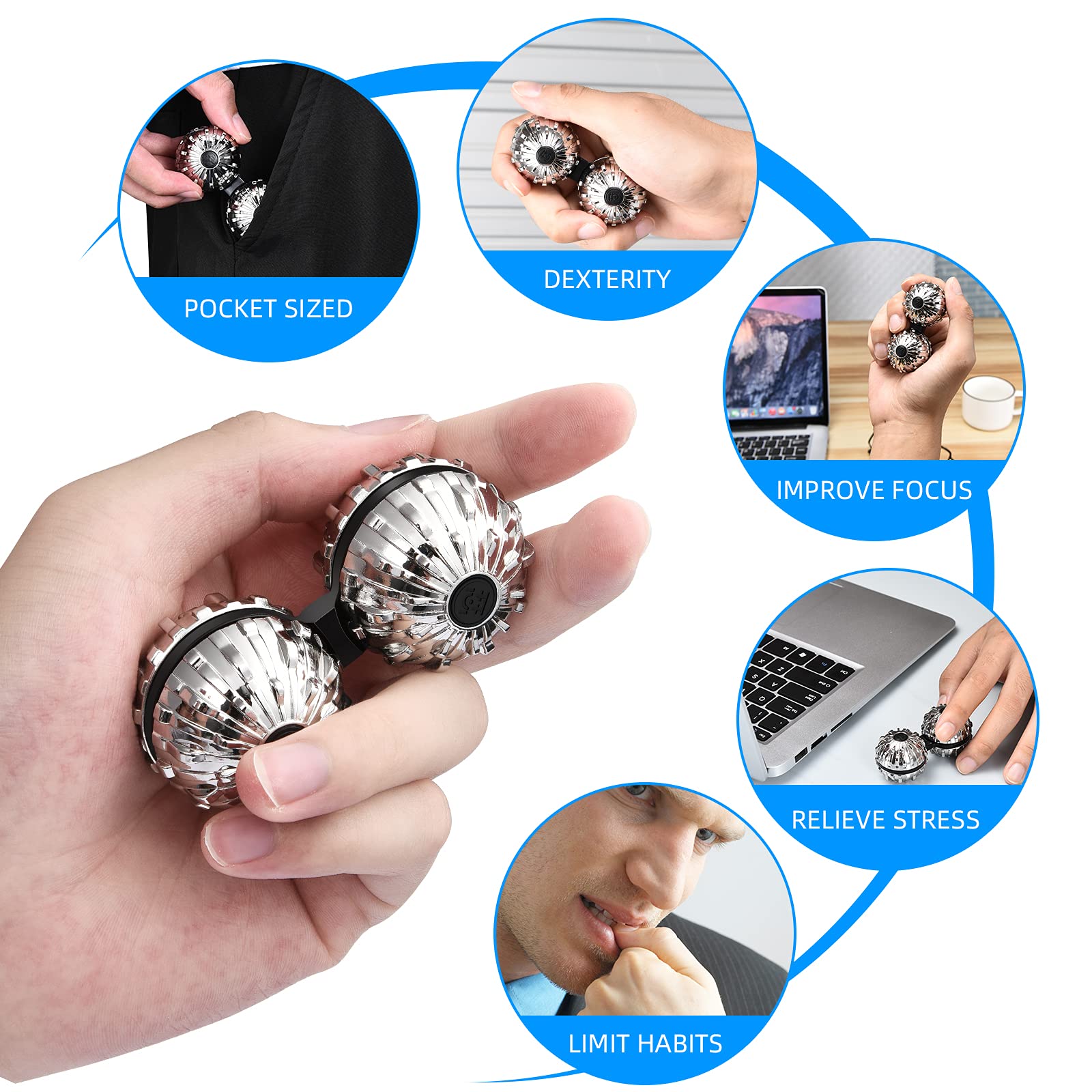 Stress Relief Fidget Toy, Spinner Ball, Anti-Anxiety Depression ADHD Focus Assist Sensory Gadget Kids and Adults