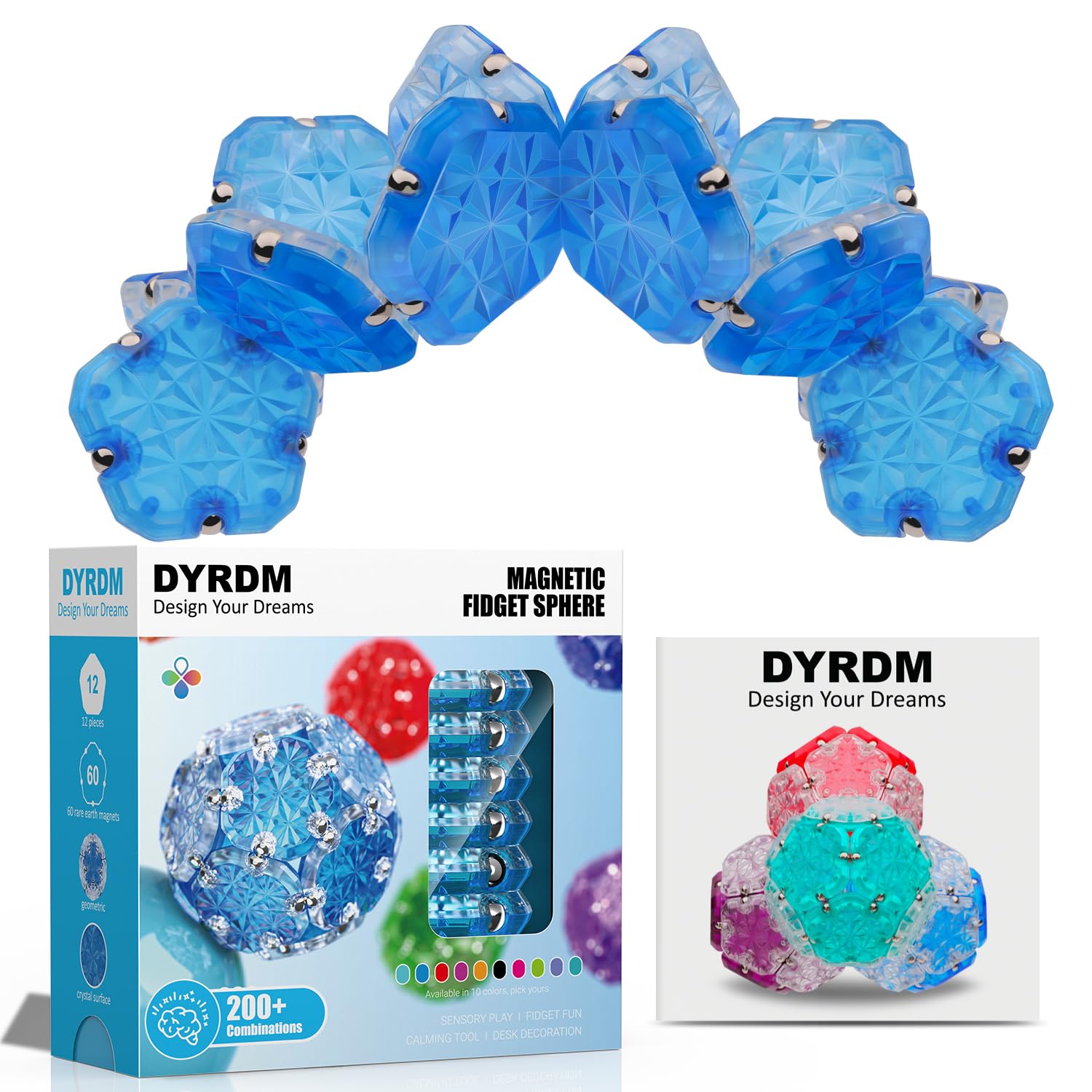 DYRDM Magnetic Fidget Sphere 12 Pcs, Magnetic Fidget Toy, Desk Toys for Office and Stress Relief & Anxiety for Adults, Magnets Sensory Toys Magnetic Building Blocks Blue