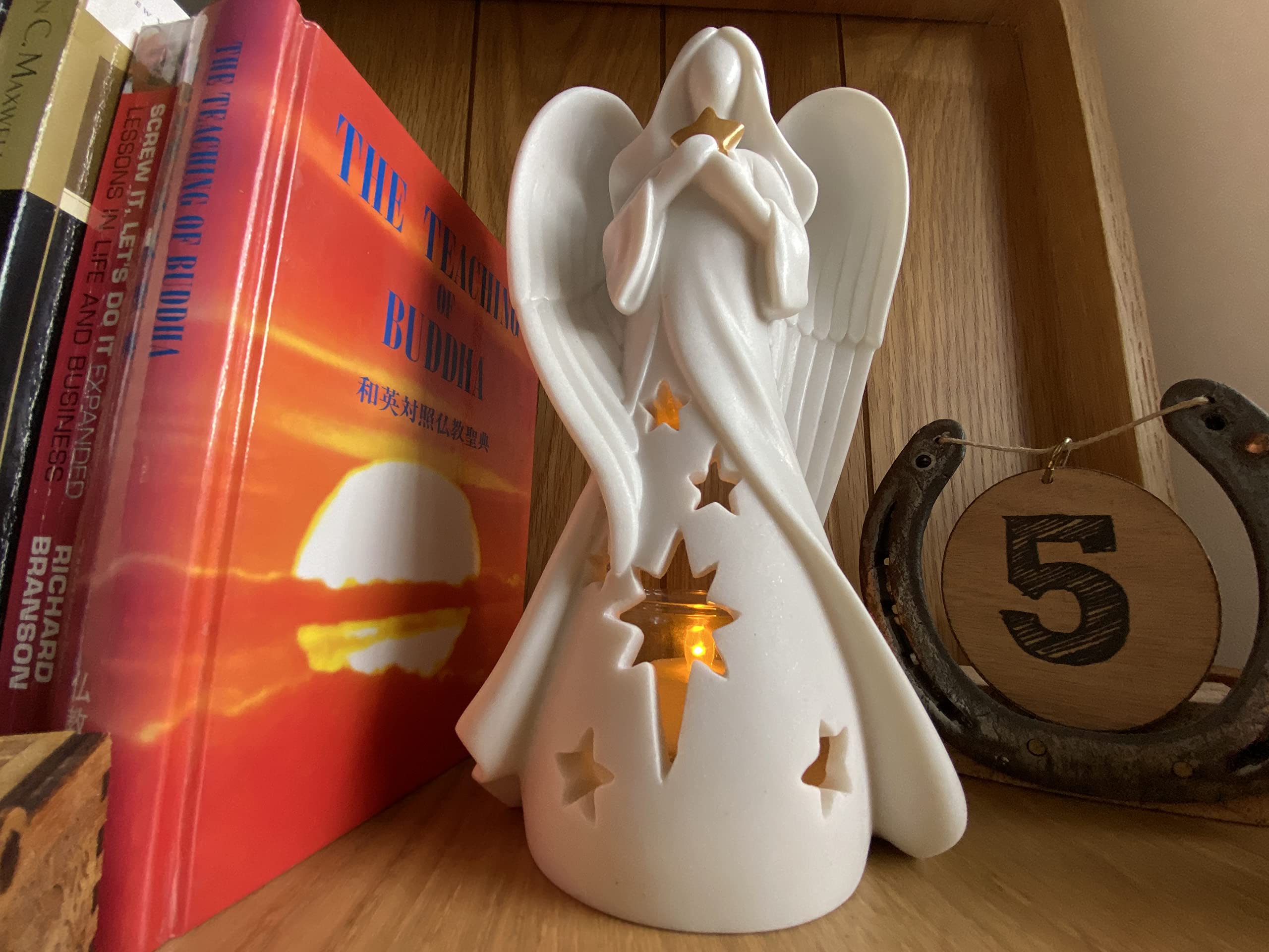 OakiWay Memorial Gifts - Star Angel Figurines Tealight Candle Holder, Sympathy Gifts for Loss of Loved One, W/Flickering LED Candle, Bereavement, Grief, Funeral, Remembrance, Memory Home Decorations