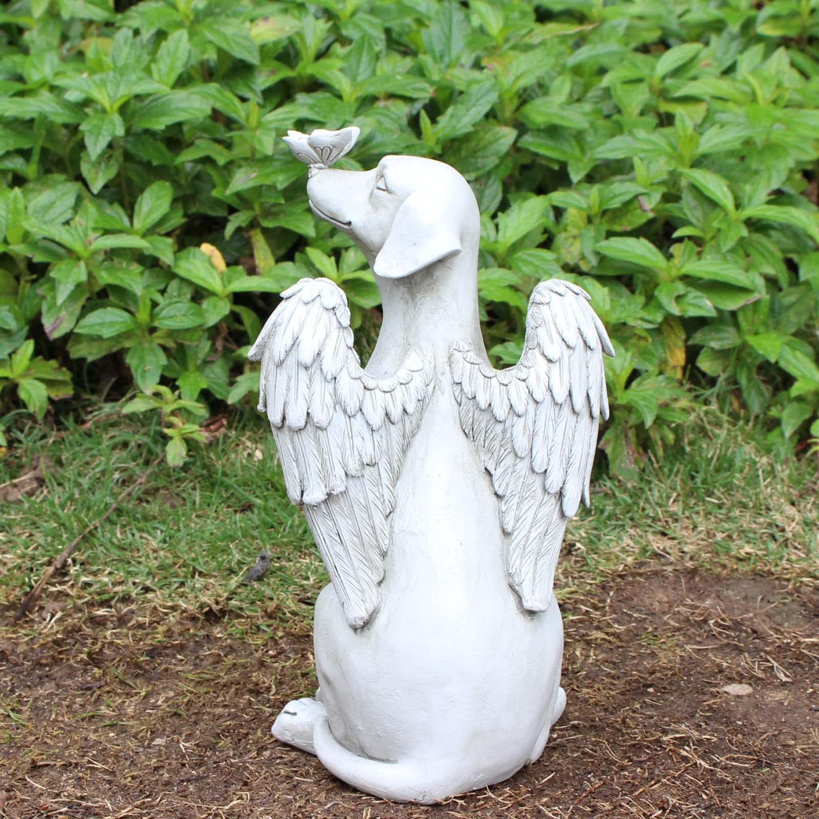 Carefree Fish Angel Wing Dog Statue Memorial Figurine Left Memory Stone Loss Sympathy Gift Condolences Present 12Inch