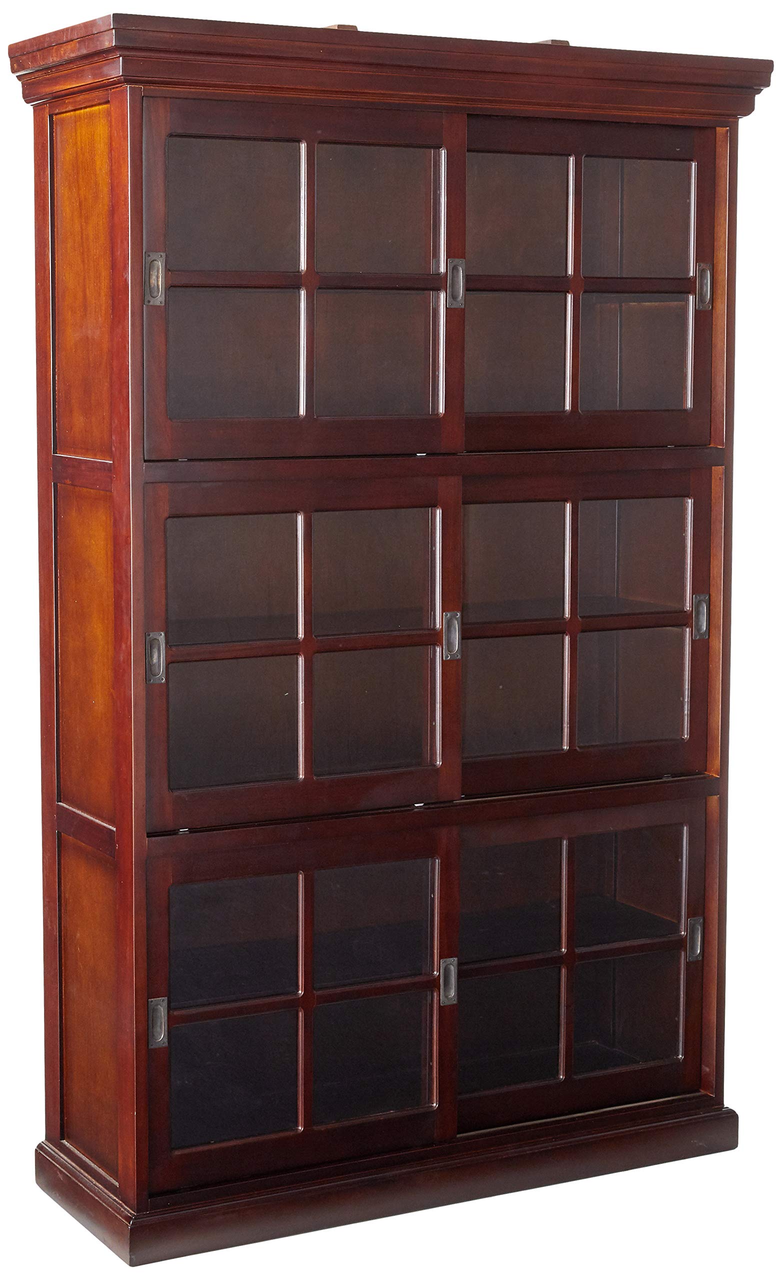 3 Section Sliding Door Bookcase Cabinet - in Mahogany Wood