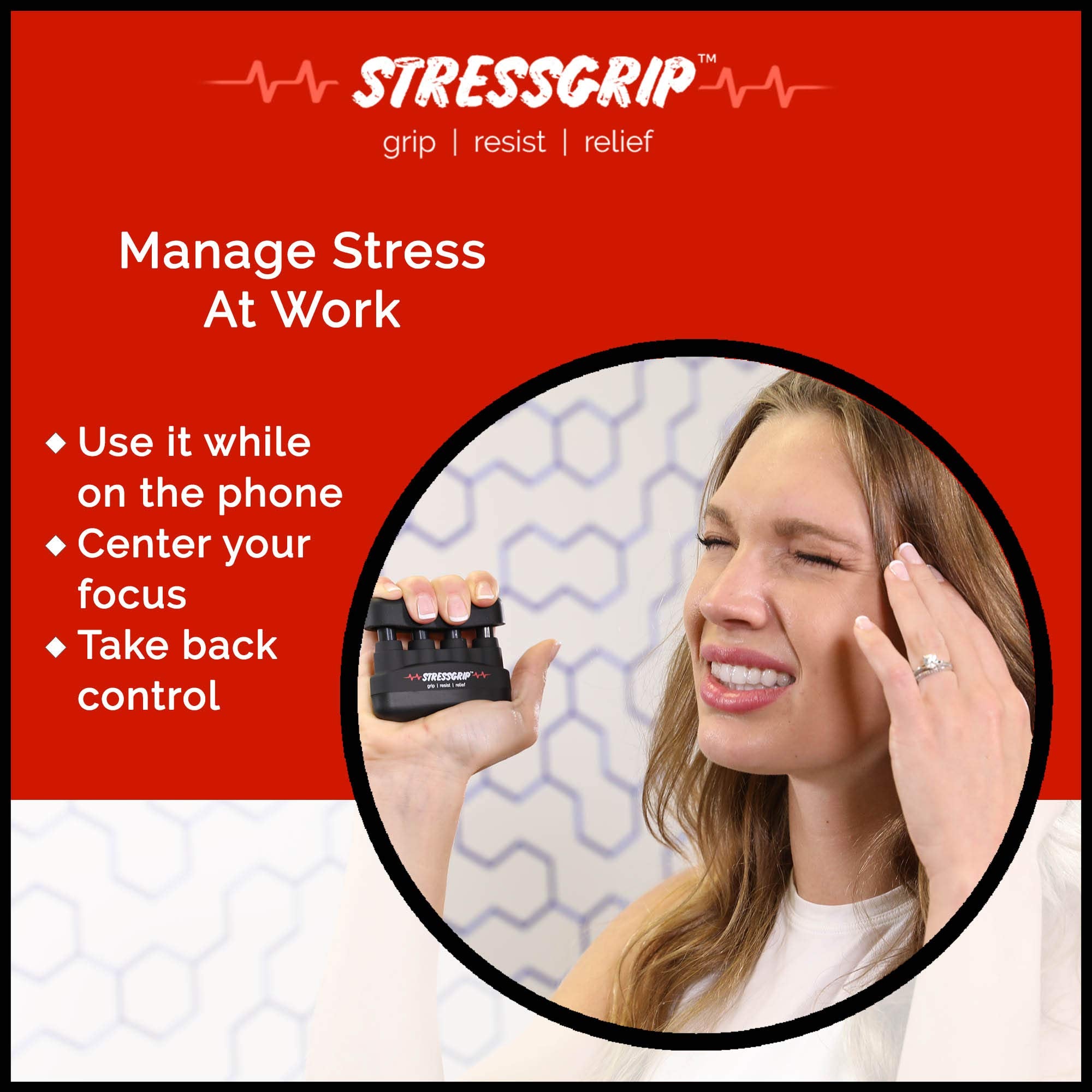 StressGrip - Stress Relief for Adults (Large) - A Stress & Anxiety Relief Device - Comfortable Hand Exerciser - Stress Reliever & Hand Gripper - Black