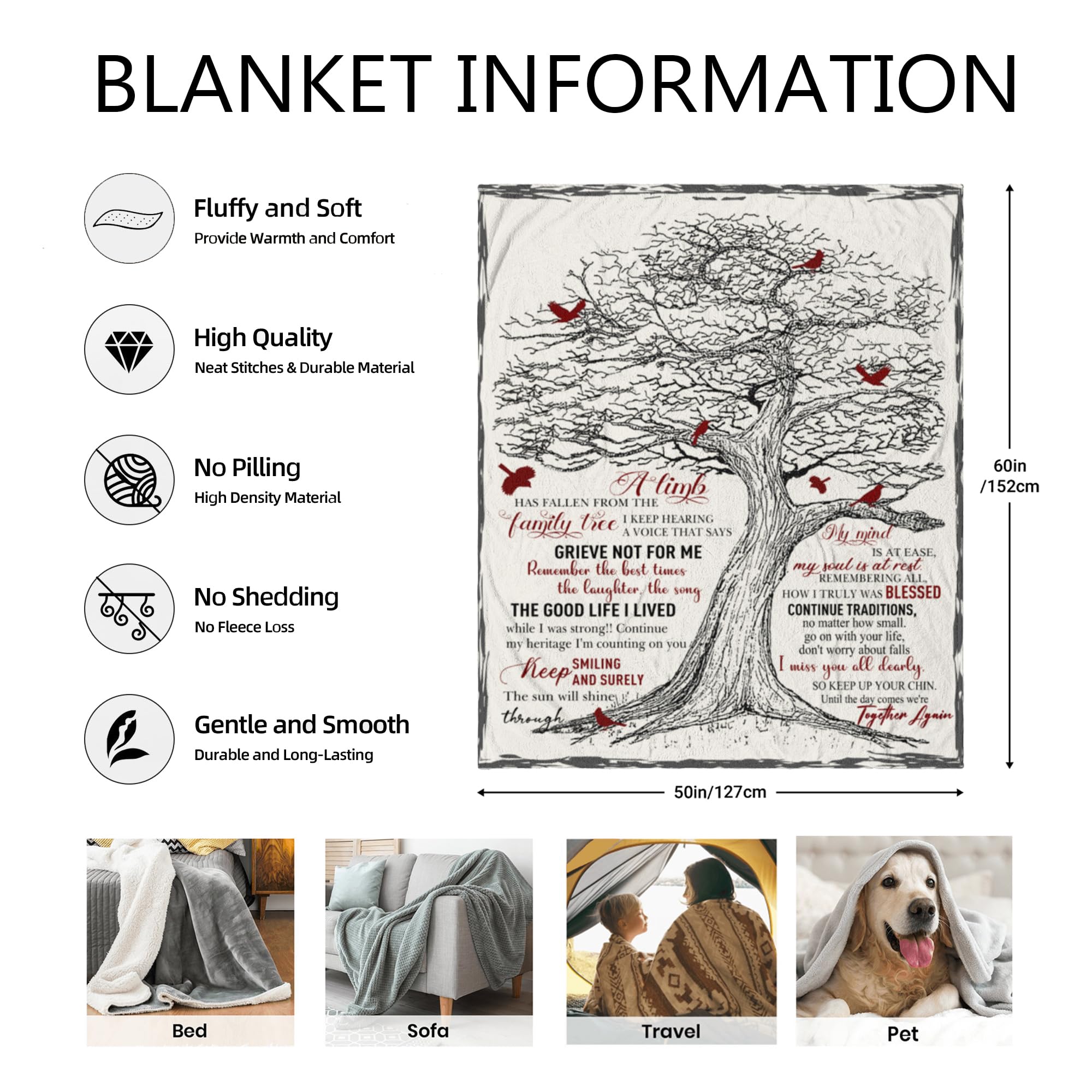 Bereavement Gifts Sympathy Gift Memorial Gifts - in Memory of Loved One Gifts, Condolences Gift, in Loving Memory Blankets, Memorial Gifts for Loss of Mother/Father/Pet Throw Blankets 60" x 50"