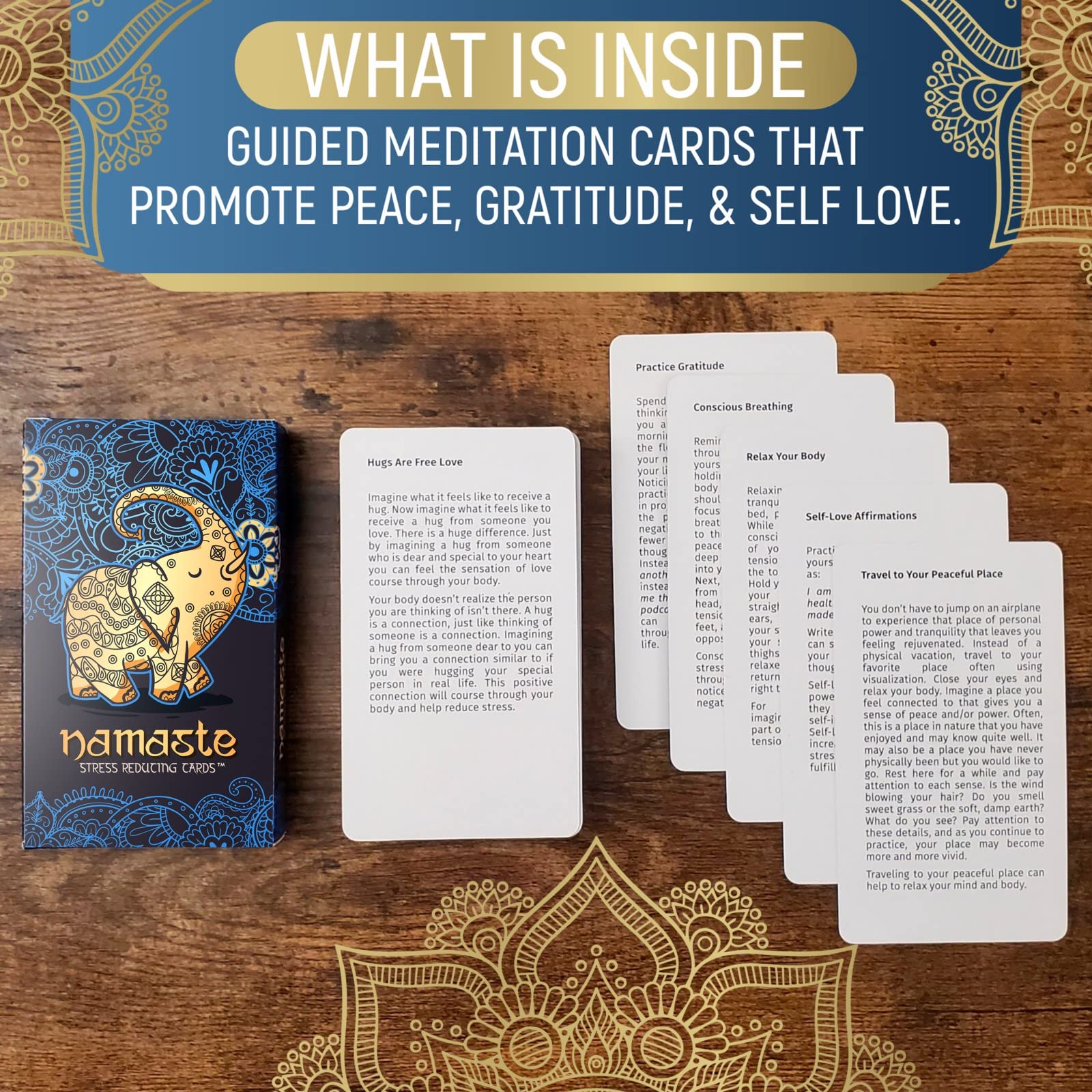 Namaste Stress Reducing Cards - Self Care Cards, Anxiety and Stress Relief Gifts, Mindfulness & Meditation Cards, Mindful gifts for Women - MSS Inc