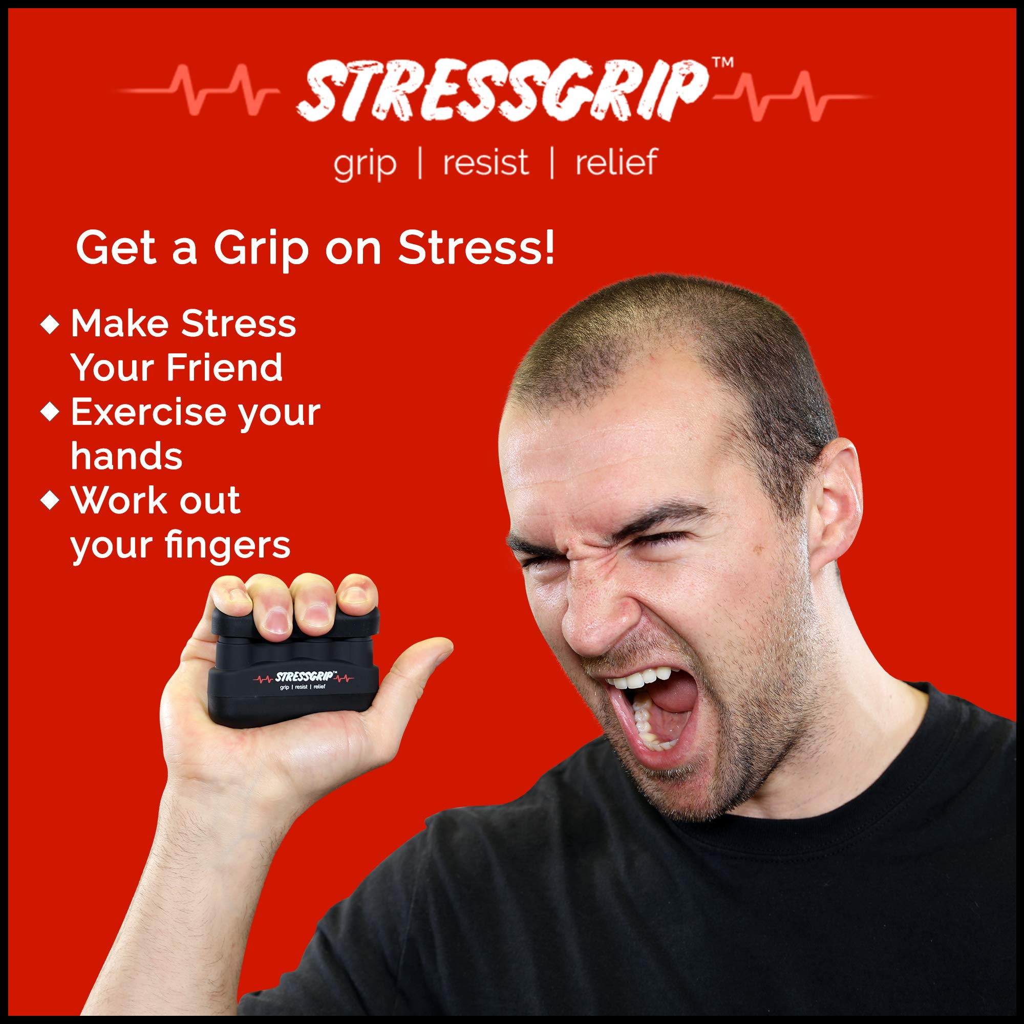 StressGrip - Stress Relief for Adults (Large) - A Stress & Anxiety Relief Device - Comfortable Hand Exerciser - Stress Reliever & Hand Gripper - Black