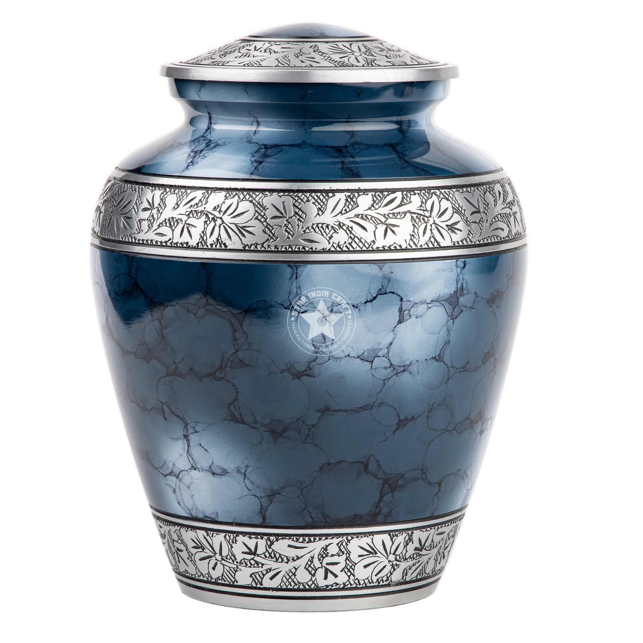 SIC Aluminium Funeral Urn with Lid for Human & Pet Ashes, Memorial & Peaceful Burial Cremation Urn for Condolence, Metal Keepsake Decorative, Large Size : 9.5 inches Tall x 7 inches Wide, Cloud Blue