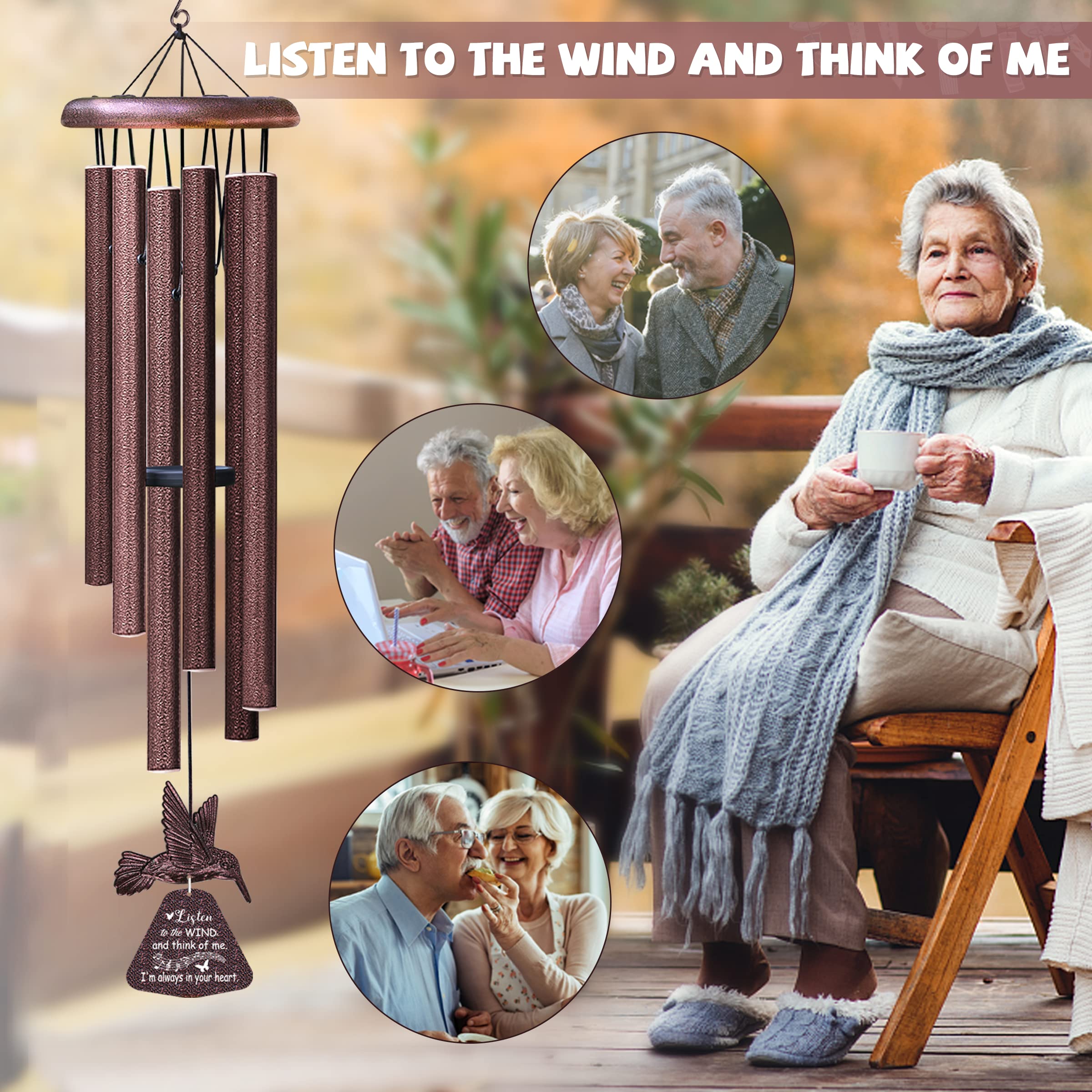 Sympathy Wind Chimes with Hummingbird Wind Spinner, Memorial Wind Chimes for Loss of Loved One Prime, Bereavement/Sympathy/Memorial Gift for Loss of Mother Father Husband Condolence Remembrance