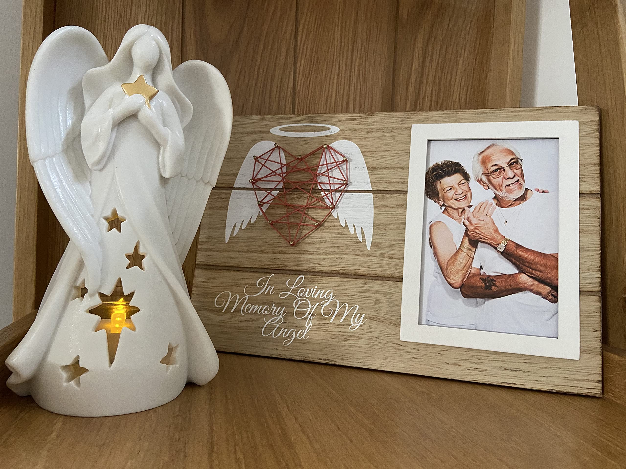 OakiWay Memorial Gifts - Star Angel Figurines Tealight Candle Holder, Sympathy Gifts for Loss of Loved One, W/Flickering LED Candle, Bereavement, Grief, Funeral, Remembrance, Memory Home Decorations